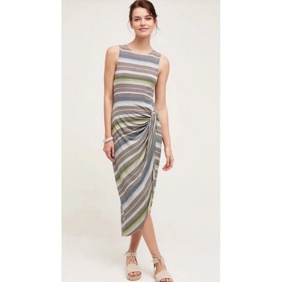 Anthropologie Bailey 44 Ruched Multicolor Sheath Striped Dress Sz XS Sleeveless - Picture 1 of 10